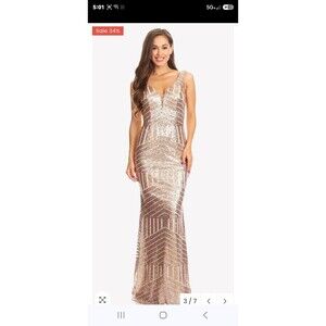 Eureka.  Sequin V-Neck Maxi Dress in Rose Gold